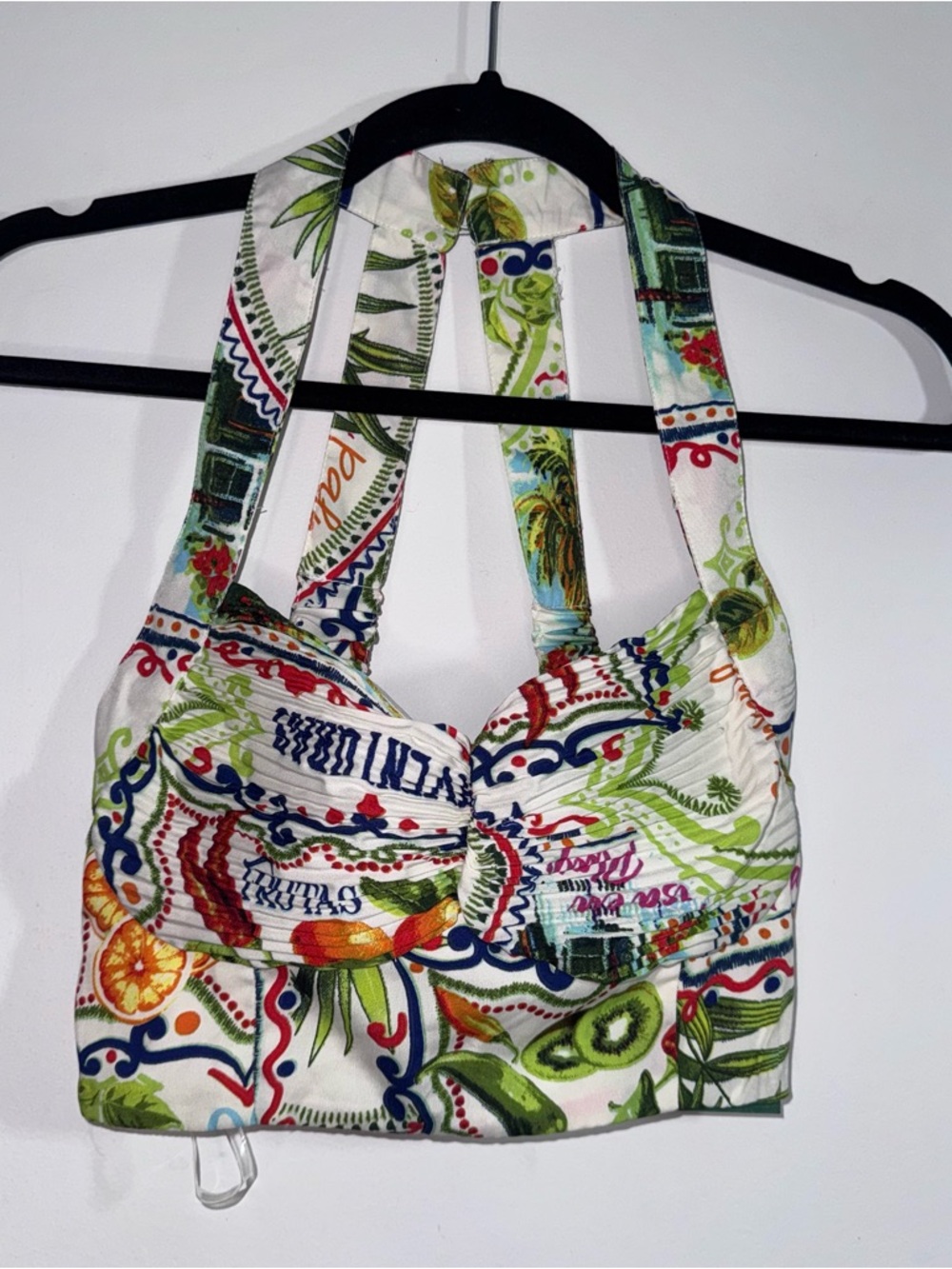Myth Live 4 Truth Fruit Print Halter Crop Top Smocked Back Small NWT